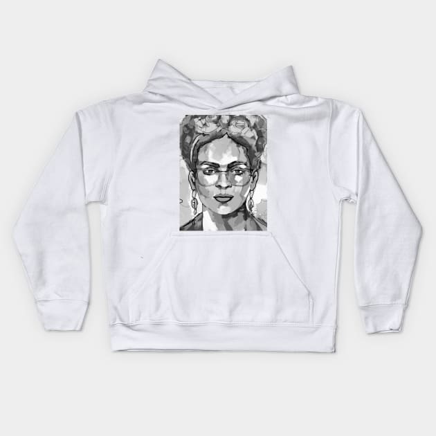 Frida Kahlo Black and White 6 Kids Hoodie by mailsoncello